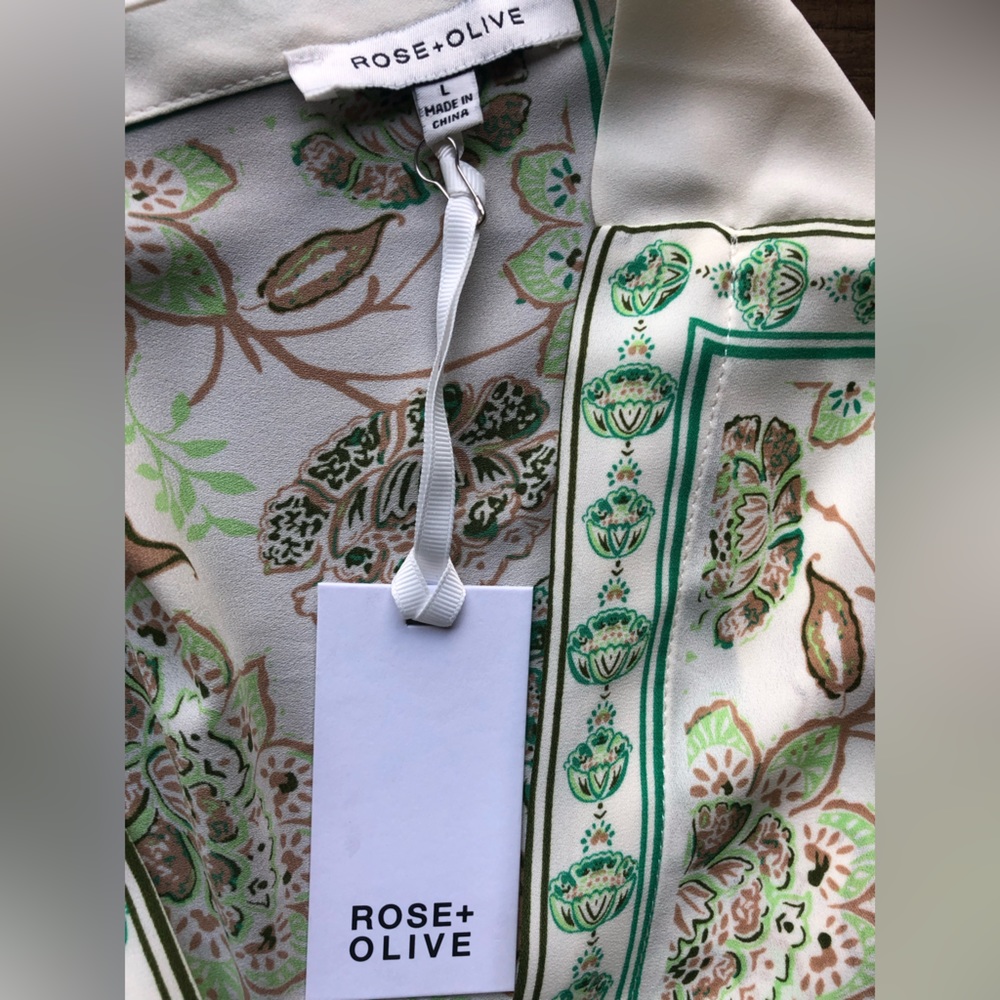 Rose&Olive~Size L~Blouse~Green/Cream
